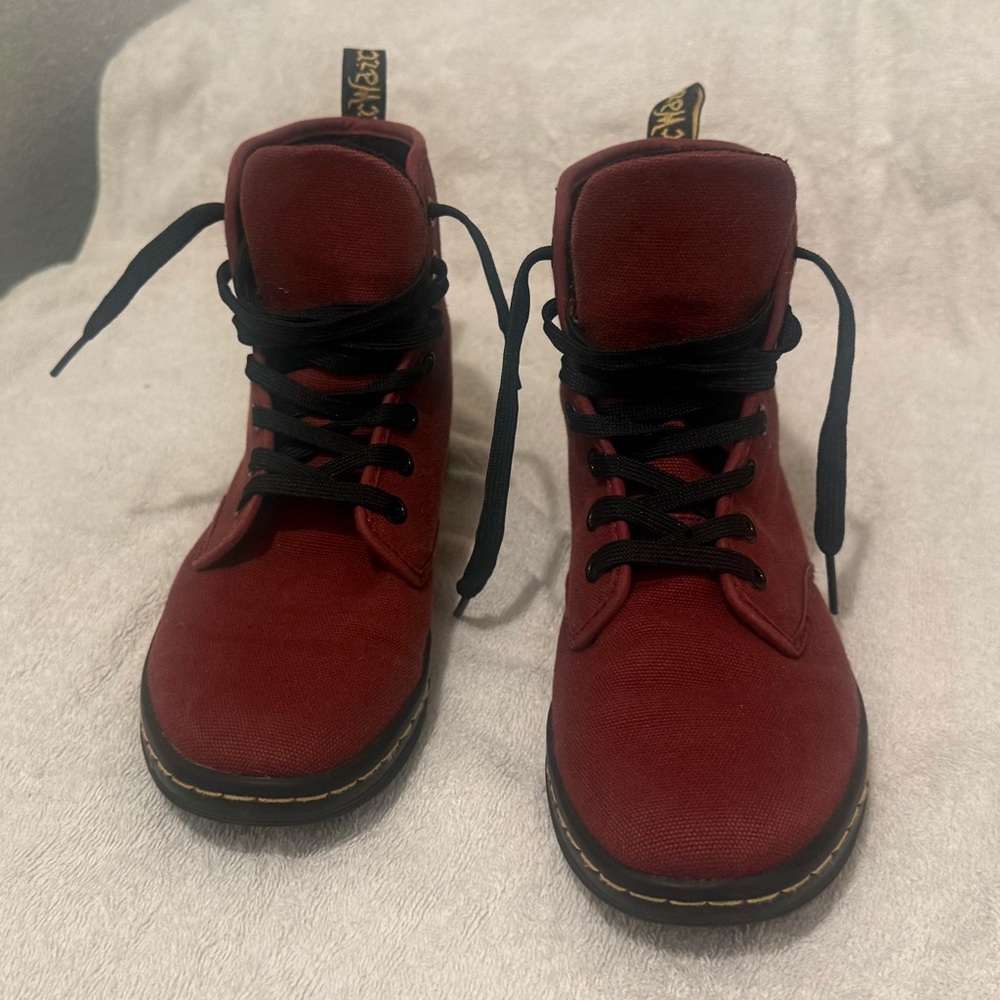 Dr. Martens Kids Red Canvas Lace-Up Boots with Black Laces